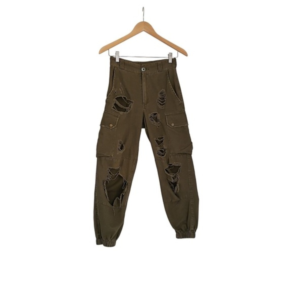 CARMAR CARMAR Olive Green Distressed Cargo Pants Size 26 VTG Grunge Style - Picture 3 of 15
